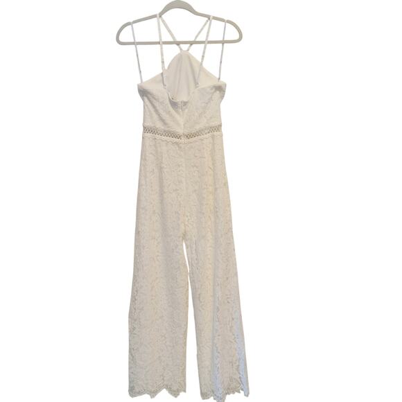 Lulus Romantic Atmosphere White Lace Halter Straight Leg Jumpsuit Women's Size S - Picture 9 of 12